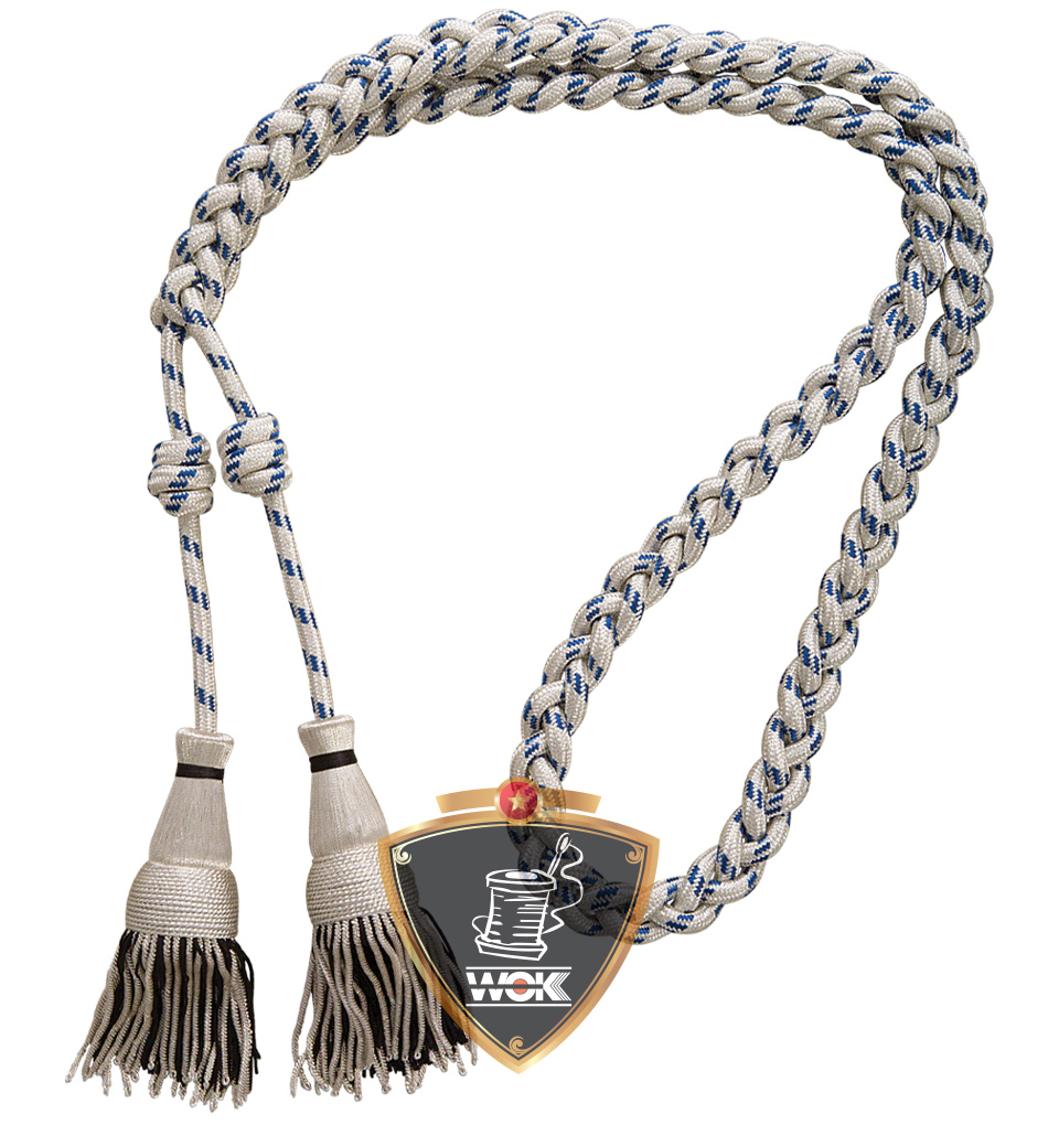 Tassels Twisted Cord: Silver Bullion Wire with Blue Cotton Cross