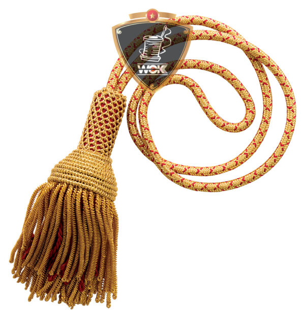 Tassel for Sword, striking gold design with a red cross